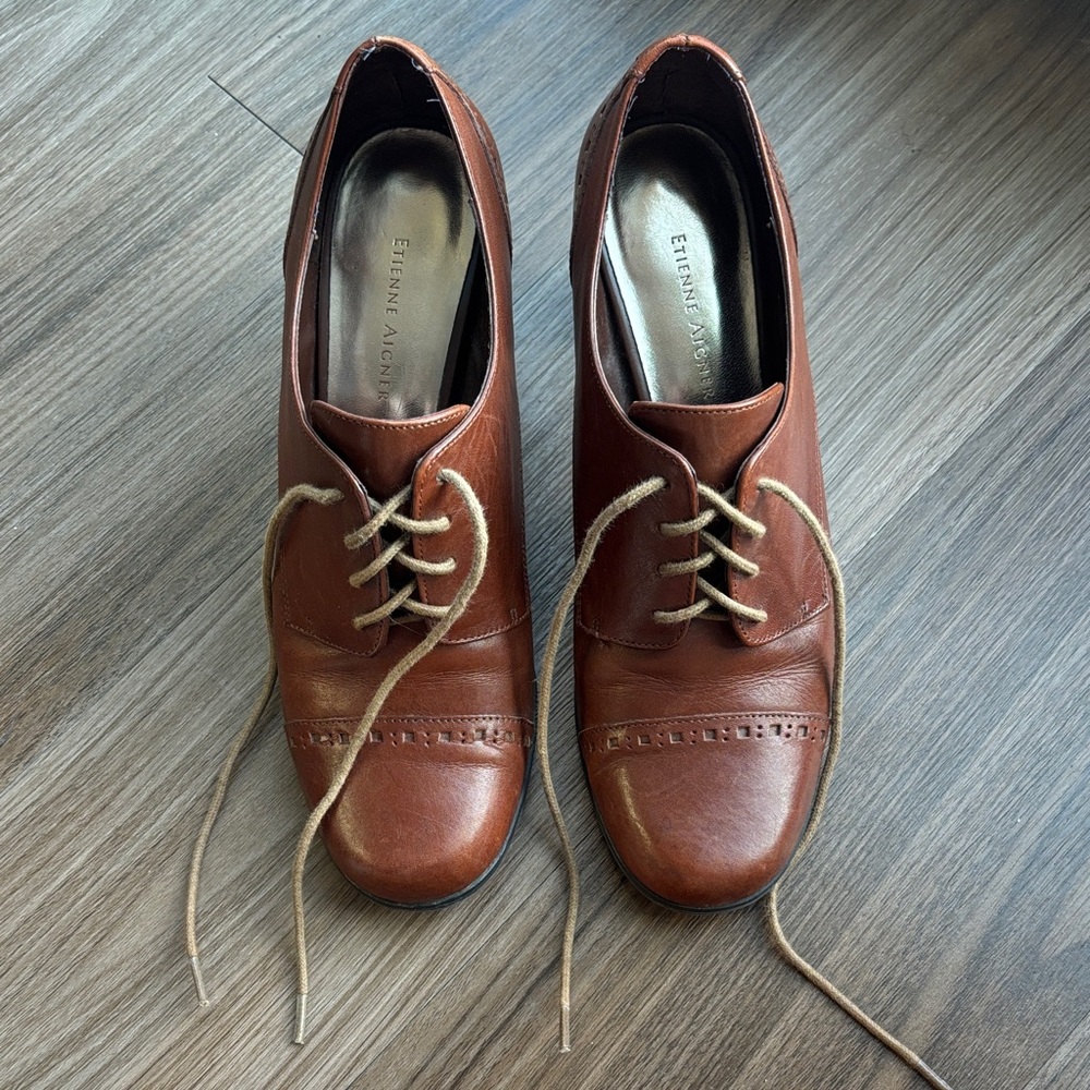 Etienne Aigner Chestnut Leather Oxfords